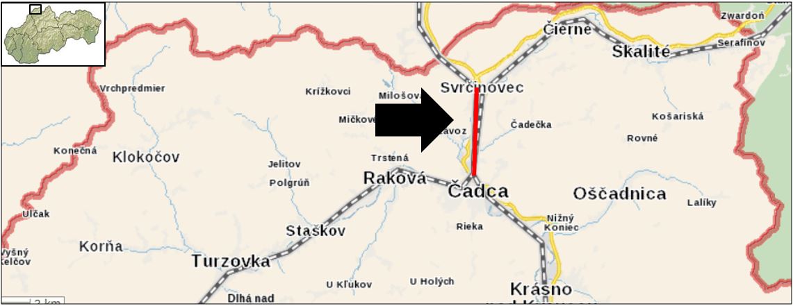 Modernizácia železničného úseku Čadca - Svrčinovec zastávka (vrátane) mapa