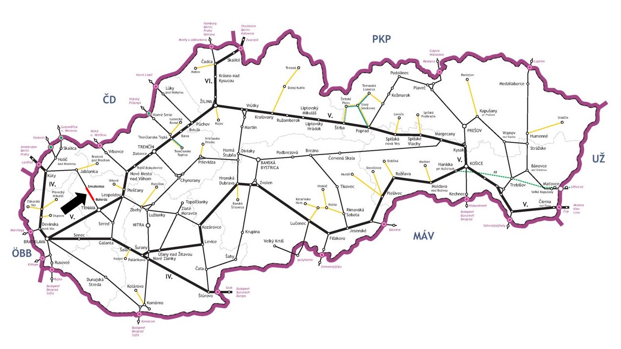 Boleráz - Smolenice, modernizácia železničného zvršku koľaje č. 1 mapa